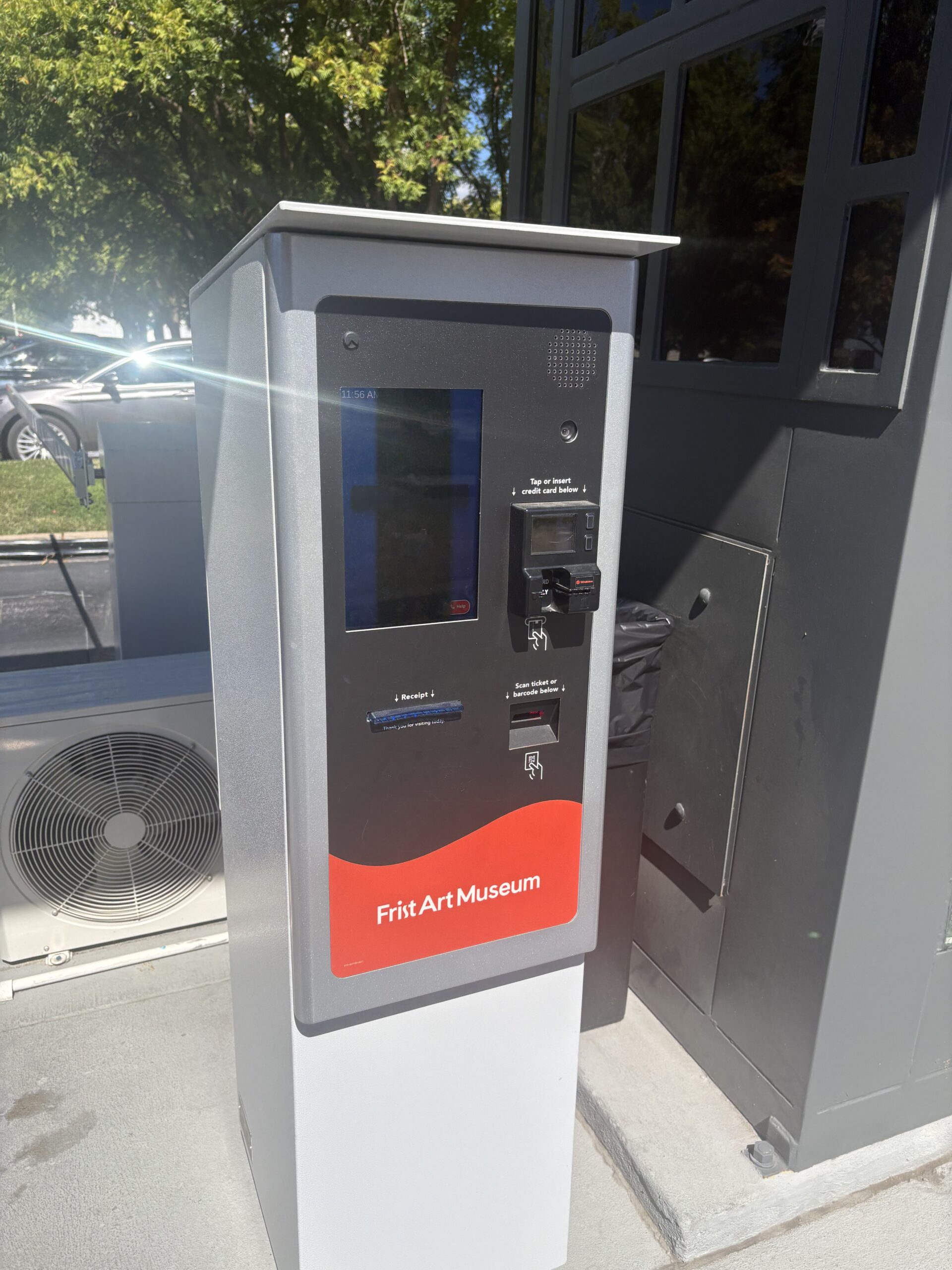 Frist Art Museum parking payment kiosk showing card reader and ticket scanner